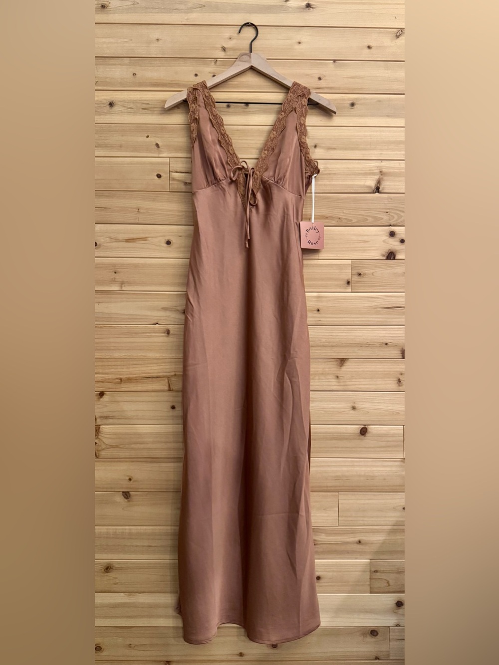 NWT Bailey Rose Small Satin Dusty Rose Lace Deep VNeck Slip Dress Wedding Party